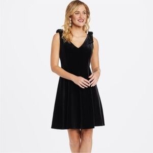 Draper James Velvet Shoulder Bow Fit and Flare Dress Black Size 18